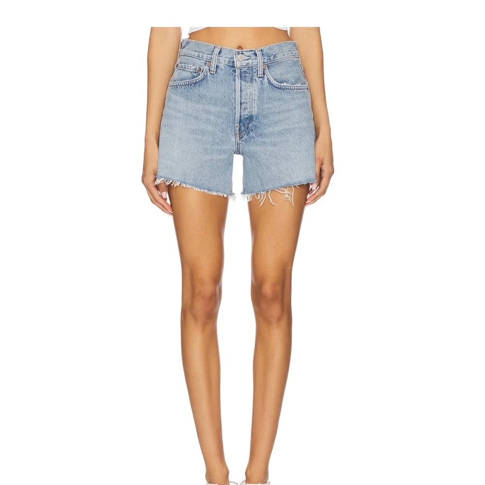 AGOLDE Parker Long High Rise‎ Denim Shorts Light Blue Size 32 A9010B-1141